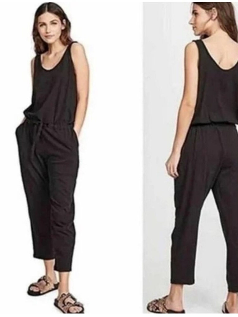 ATM Anthony Melillo High Torsion Jumpsuit Black Sleeveless Pockets Cropped (M)